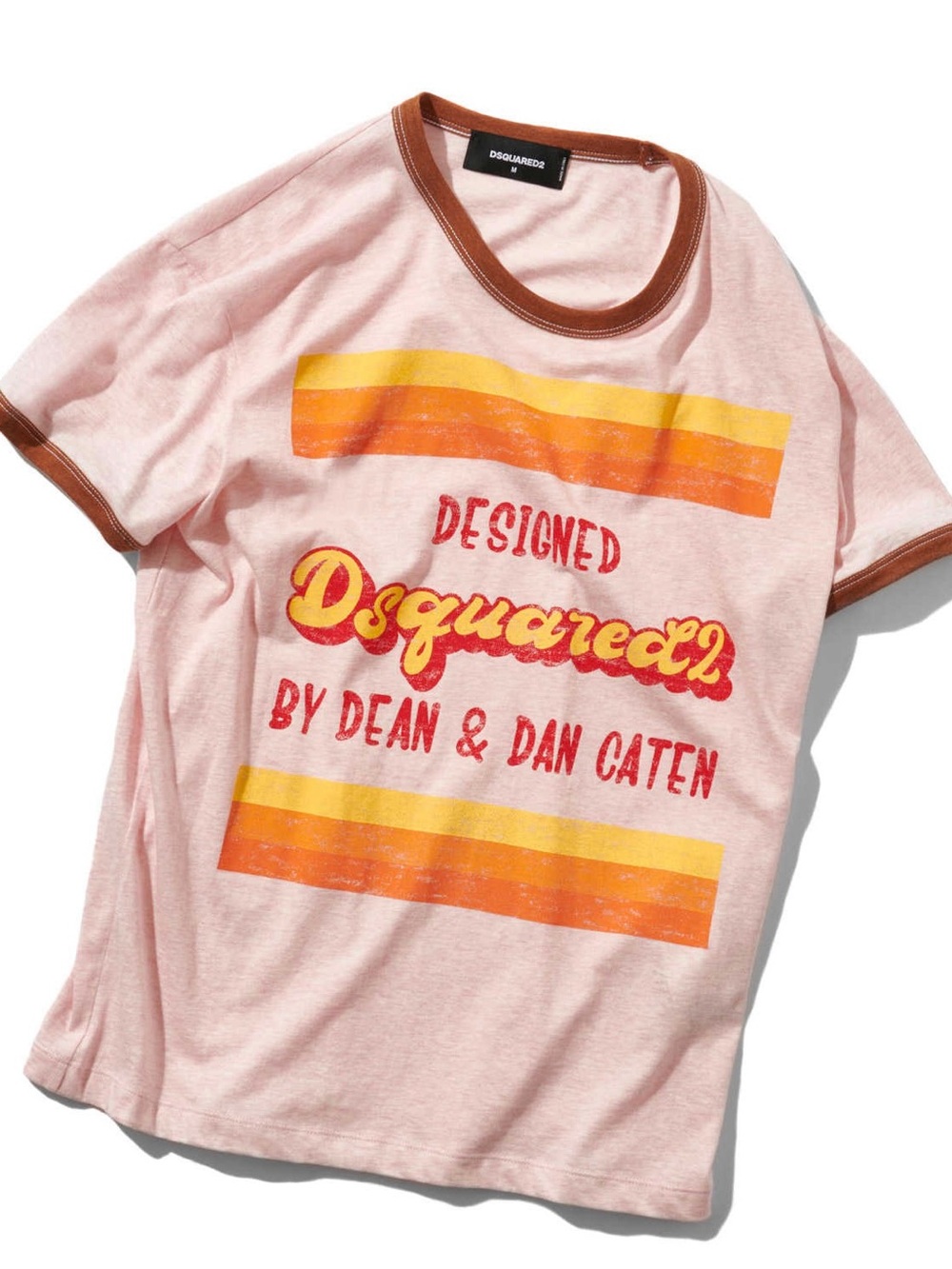 NWT Dsquared2 Graphic Ringer Pink Cotton Retro Short Sleeve Tee Shirt